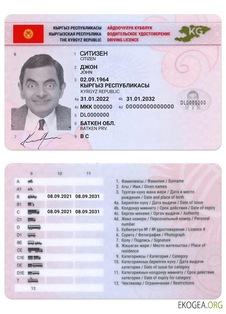 KYRGYZSTAN driving license 2019 present